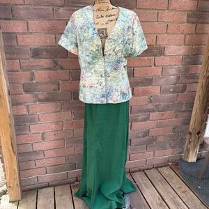 Alex Evenings Green Maxi Skirt and Matching Jacket Size 14
